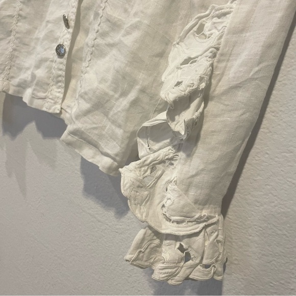 Vintage retro ruffle lace Victorian linen blouse - Picture 7 of 9